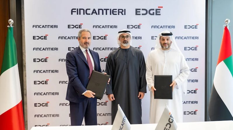 Abu Dhabi crown prince Sheikh Khaled bin Mohamed bin Zayed Al Nahyan at the signing ceremony for the joint venture between Edge and Fincantieri