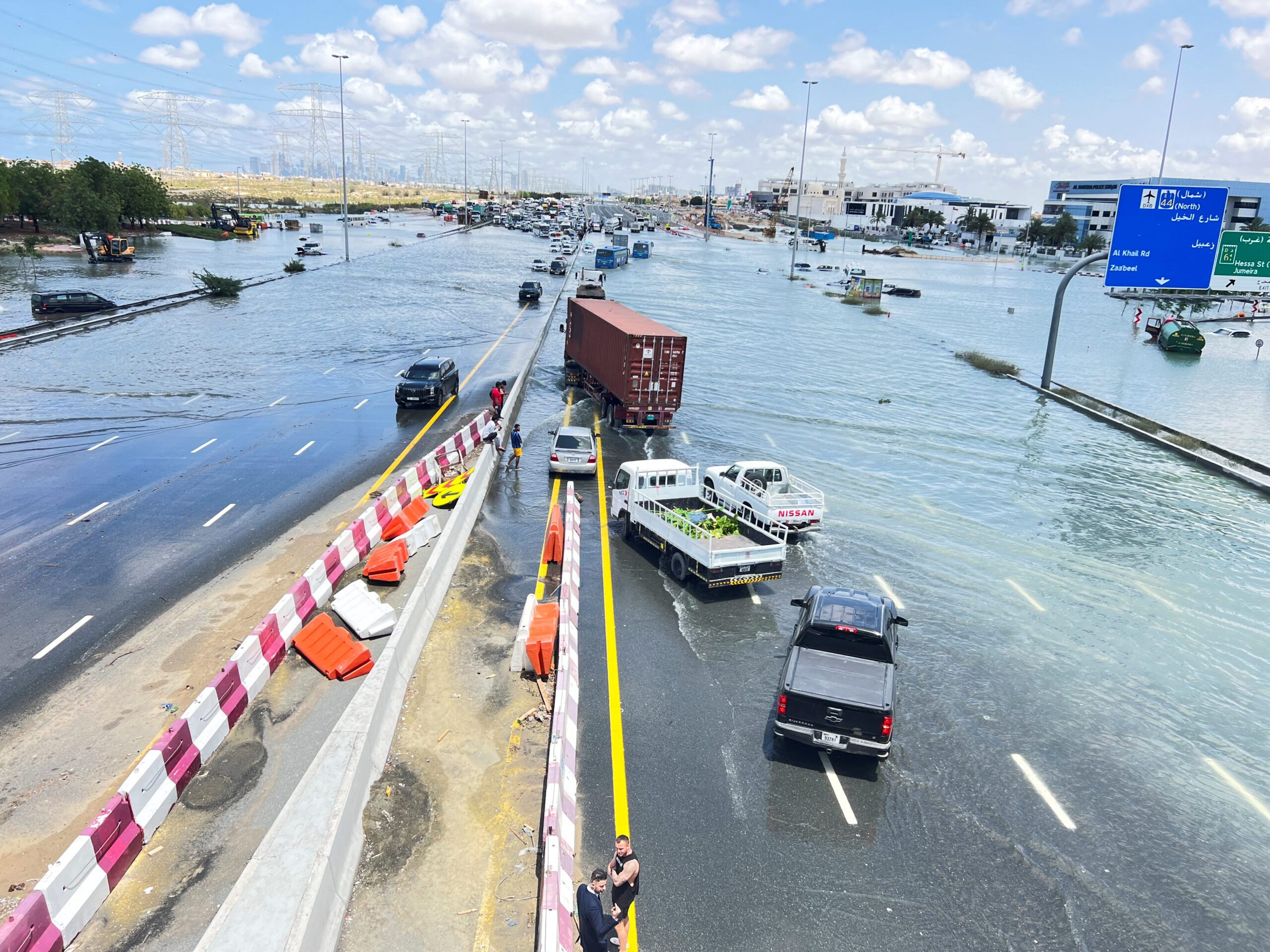 Traffic stuck on a flooded road in Dubai following April's storm and record rainfall