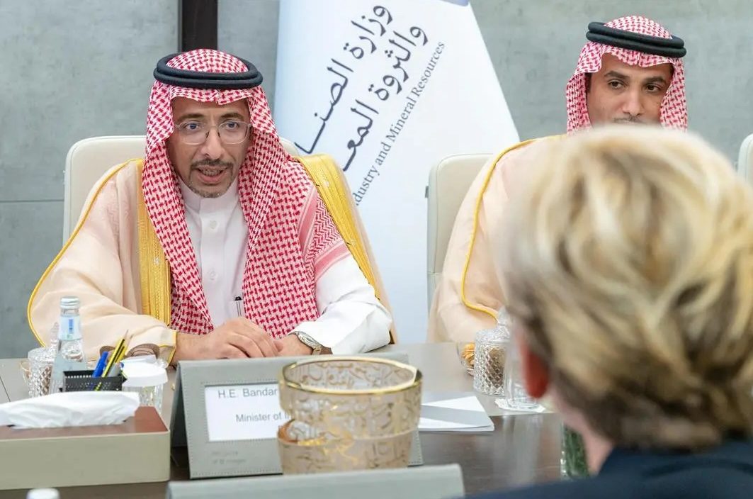 Saudi Arabia's industry minister Bandar Alkhorayef speaks with US energy secretary Jennifer Granholm in Riyadh