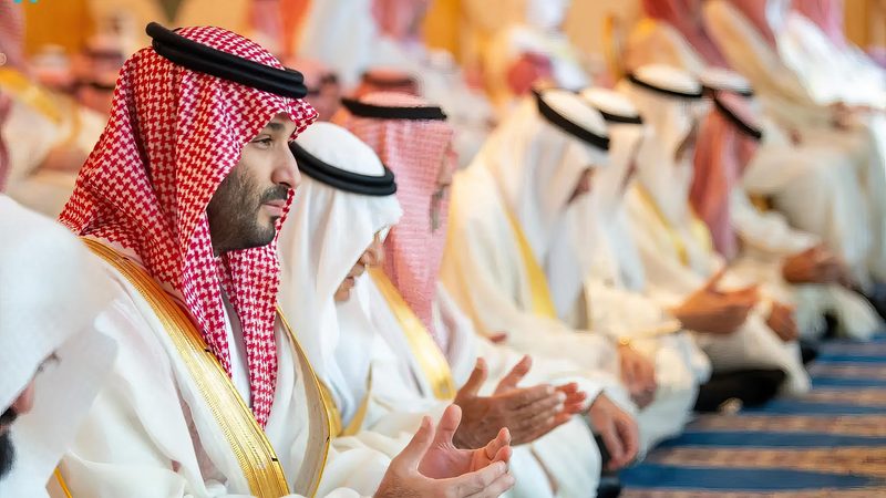 Saudi Crown Prince Mohammed bin Salman at prayers to mark the end of Ramadan. He said in 2022 that flogging would be ended and the use of the death penalty restricted