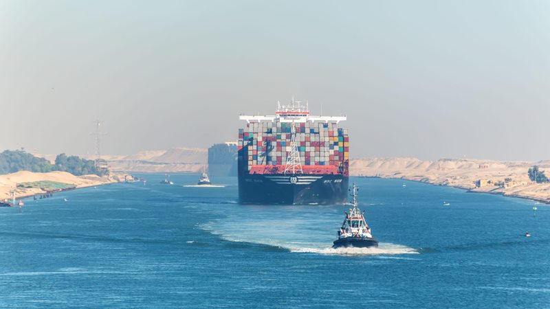 The number of ships traversing the Suez Canal has almost halved and Egypt expects a substantial revenue fall