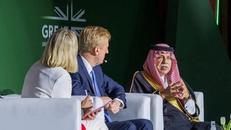 UK deputy prime minister Oliver Dowden and Saudi Arabia's minister of commerce Dr. Majid bin Abdullah Al-Qasabi at the Great Futures conference in Riyadh