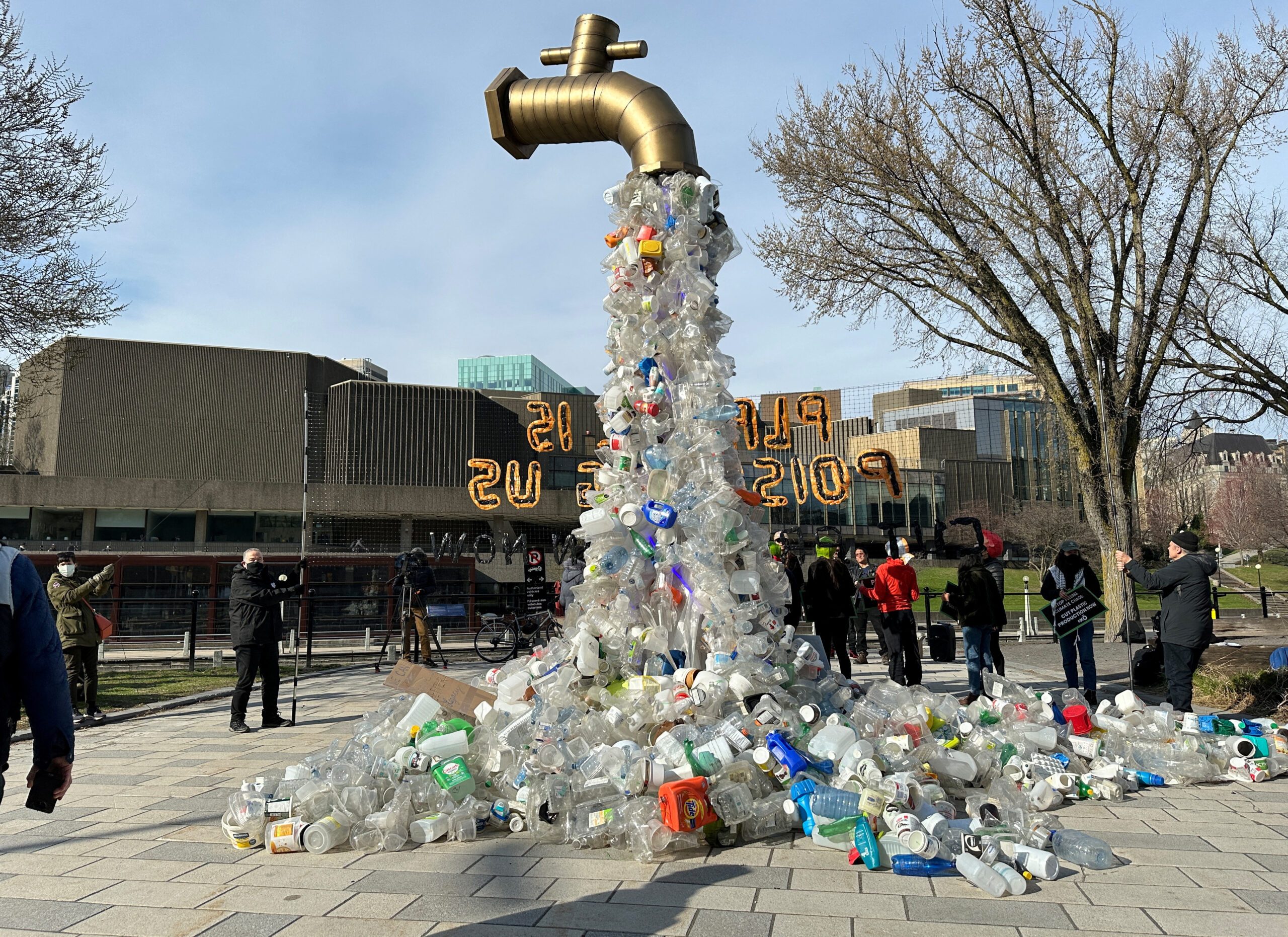 An installation in Ottawa, Canada, near the venue where the UN is in a penultimate round of talks for a treaty to curb plastic pollution