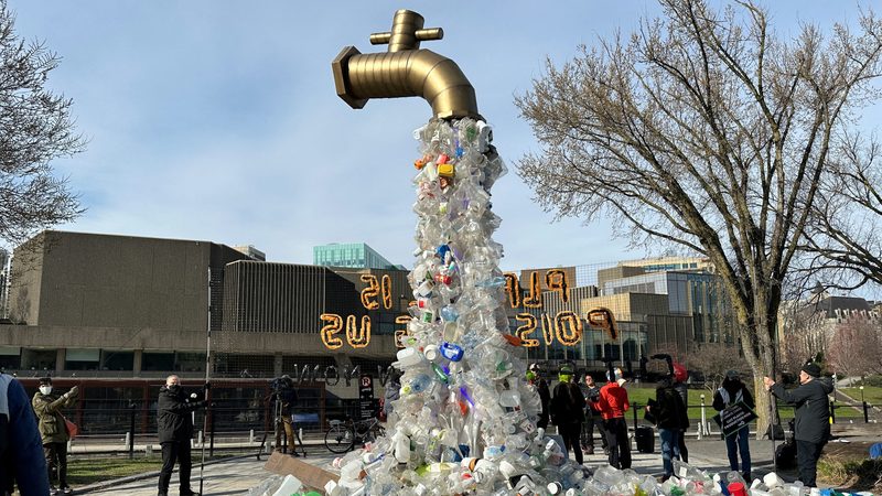 An installation in Ottawa, Canada, near the venue where the UN is in a penultimate round of talks for a treaty to curb plastic pollution