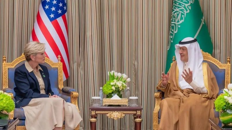 Saudi Arabian energy minister Prince Abdulaziz bin Salman bin Abdulaziz talks with US energy secretary Jennifer Granholm in Riyadh. Nuclear energy was apparently discussed but no details were given