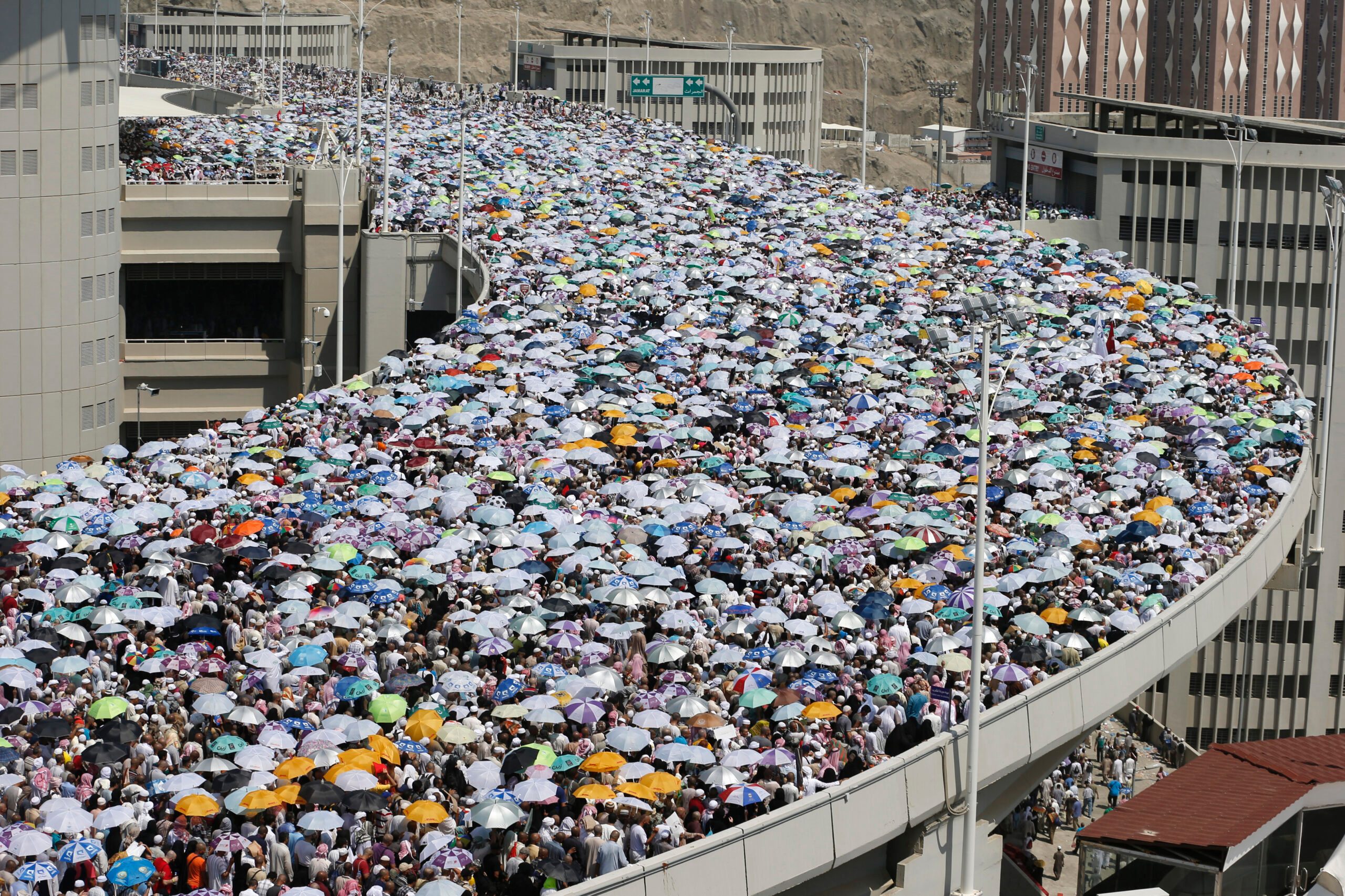 Pilgrims on a bridge in Mina, near Mecca, during the Hajj