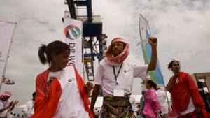 Dancers at the opening ceremony for the Doraleh container terminal in 2009. Relations between DP World and the Djibouti authorities have since soured