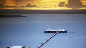 An offtake tanker at the Santos LNG terminal in Darwin, Australia. The company also has LNG projects in Papua New Guinea and Timor-Leste