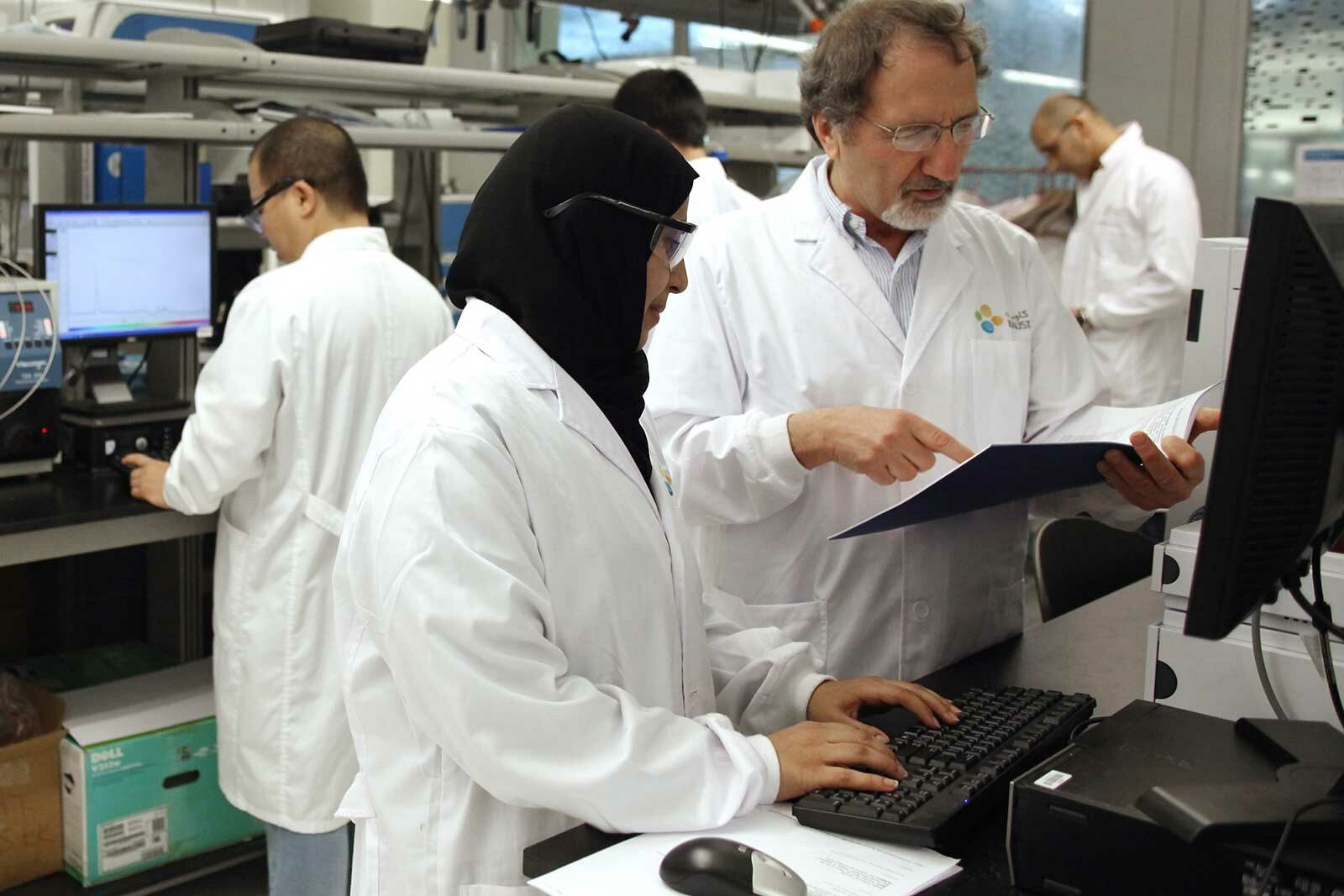 Researchers at Kaust's Polymer Synthesis Laboratory. Saudi Aramco and the university are investing $100m in R&D