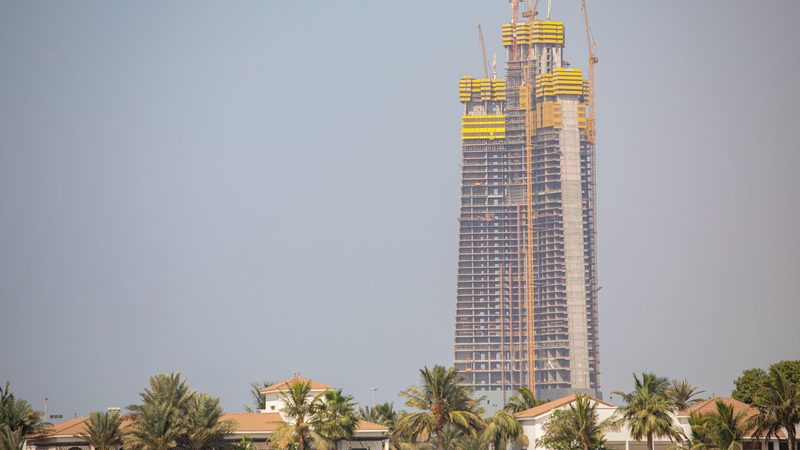 The Jeddah Tower, previously known as the Kingdom Tower, under construction in 2019. Binladin Group is bidding for contracts on the revived project