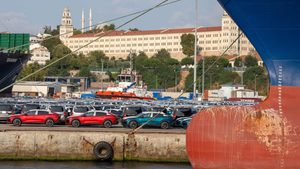Imported cars at Haydarpaşa Port in Istanbul, Turkey. While vehicle sales have fallen in general, vehicle imports have surged