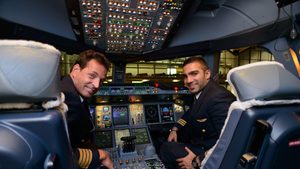 Emirates pilots pictured in an Airbus A380. Analysts have warned that the aviation industry could be short of 80,000 pilots by 2032