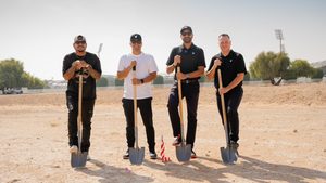 Ballpark figures: Baseball United investors and co-owners Felix Hernandez, Robinson Chirinos, Kash Shaikh and John Miedreich break ground at the site of the Middle East's first professional baseball park, in Dubai