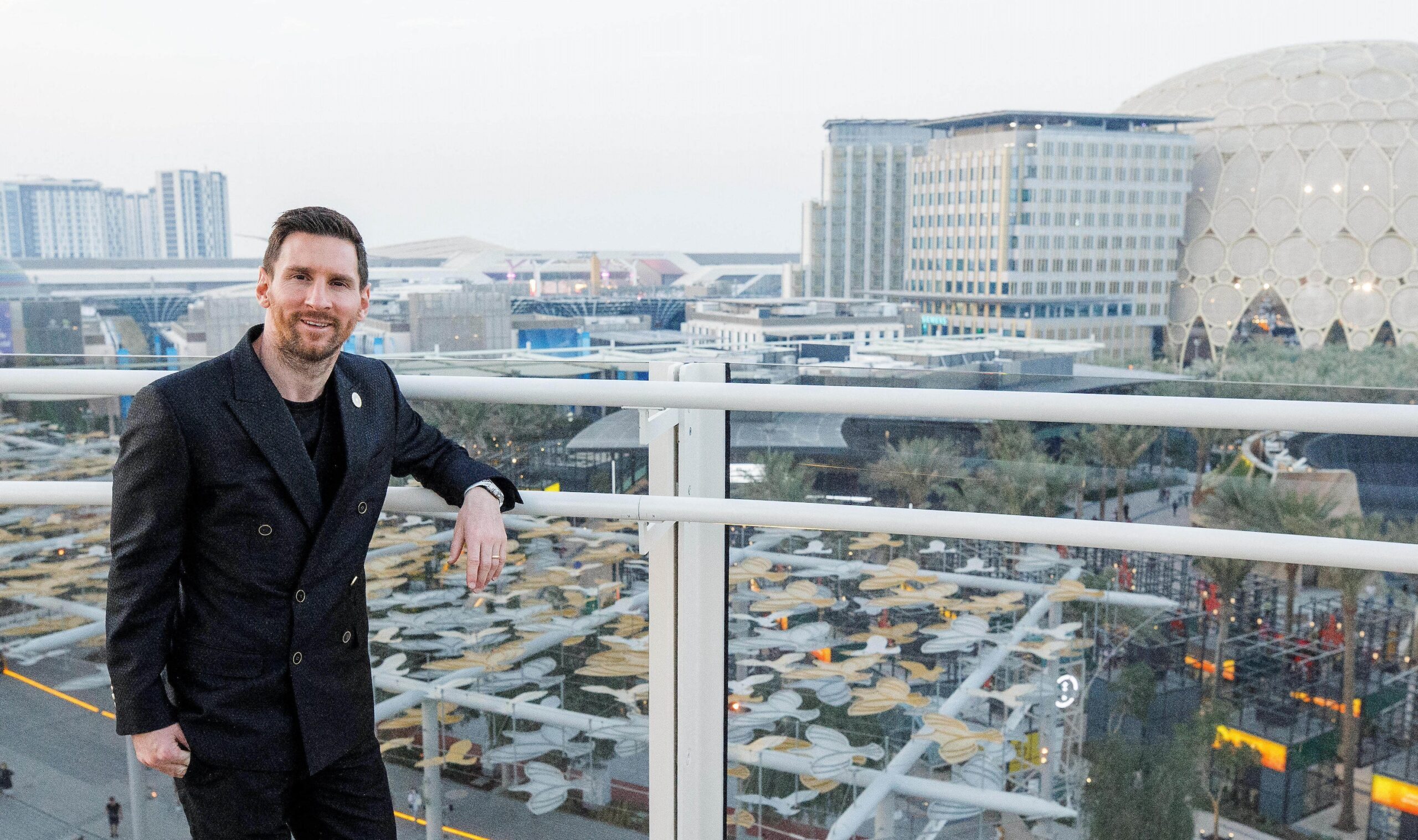 Lionel Messi poses for a photo at Dubai Expo 2020. He and his Argentina teammates will soon be appearing on 'giant billboard on Sheikh Zayed Road' to advertise property