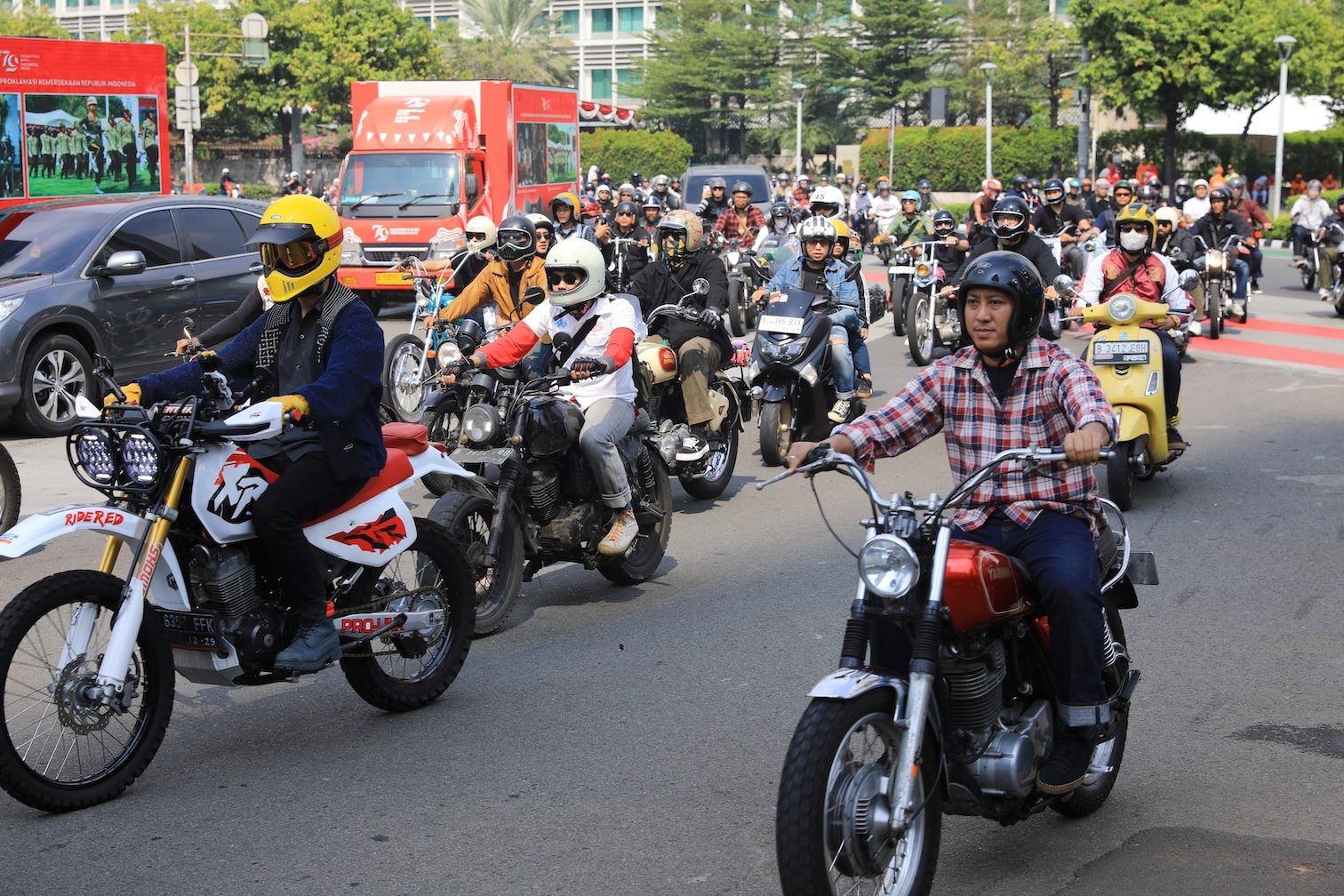 Motorcyclists riding in Jakarta last month to celebrate the 79th anniversary of Indonesia's Independence. GCC investments in the country are worth $25m