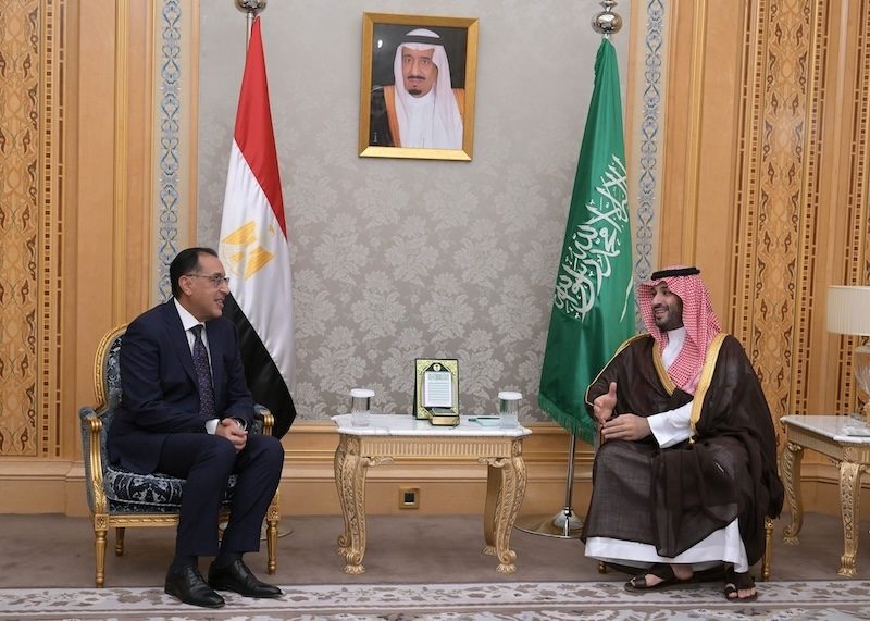 Egyptian prime minister Mostafa Madbouly and Saudi crown Prince and prime minister Mohammed bin Salman meet in Riyadh on Monday