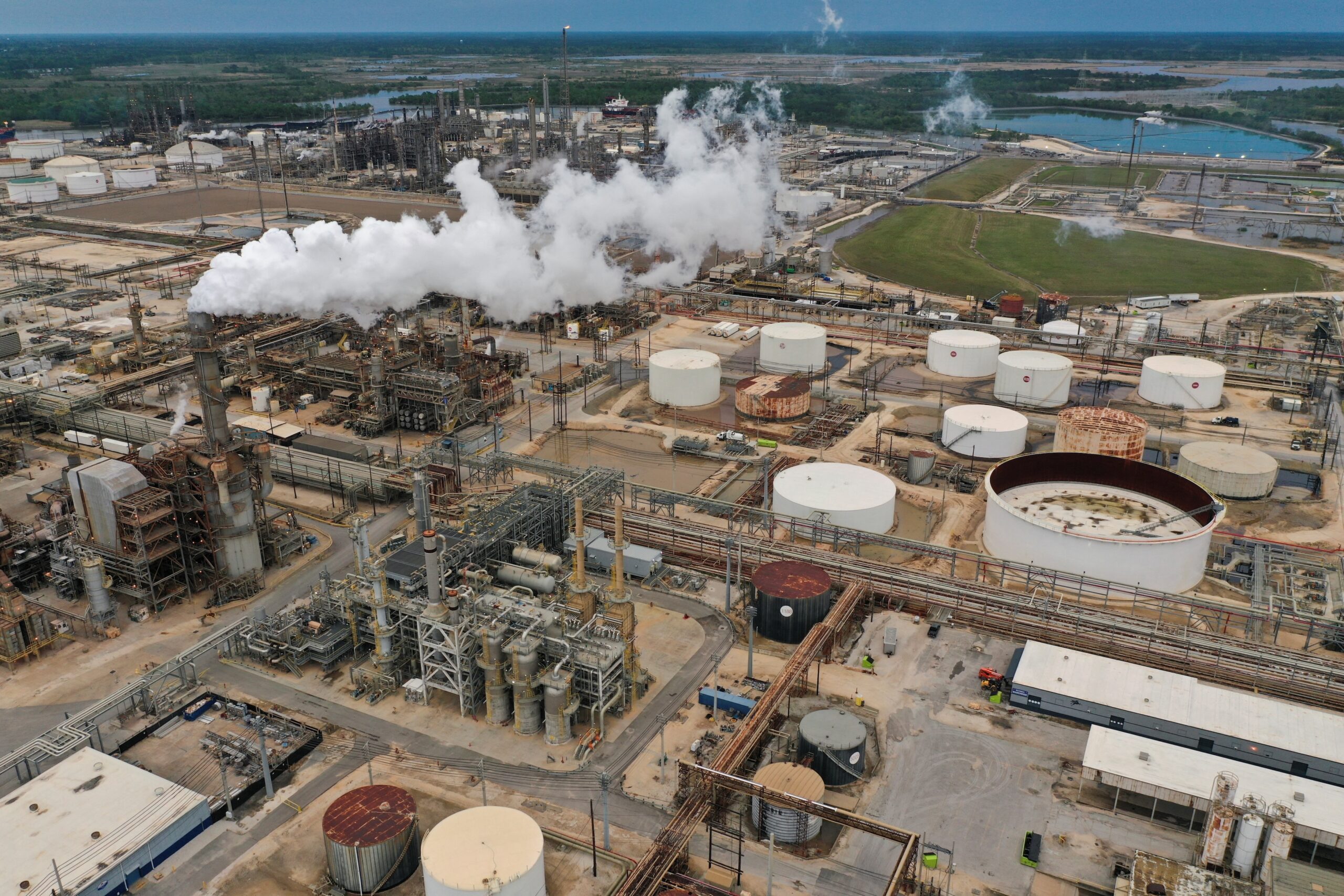 ExxonMobil’s Beaumont oil refinery in Beaumont, Texas. US crude inventories fell last week but production soared