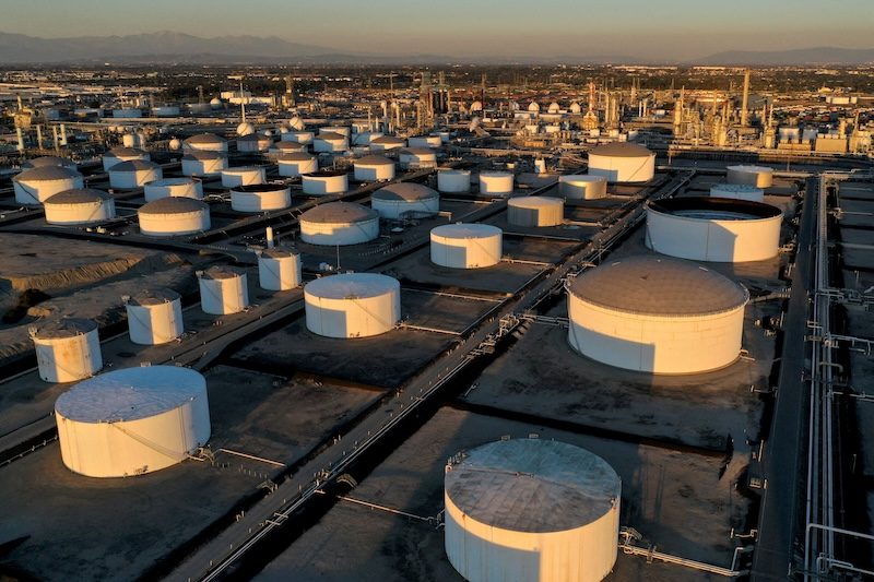 Storage tanks at Marathon Petroleum's Los Angeles Refinery, which processes domestic and imported crude oil in Carson, California