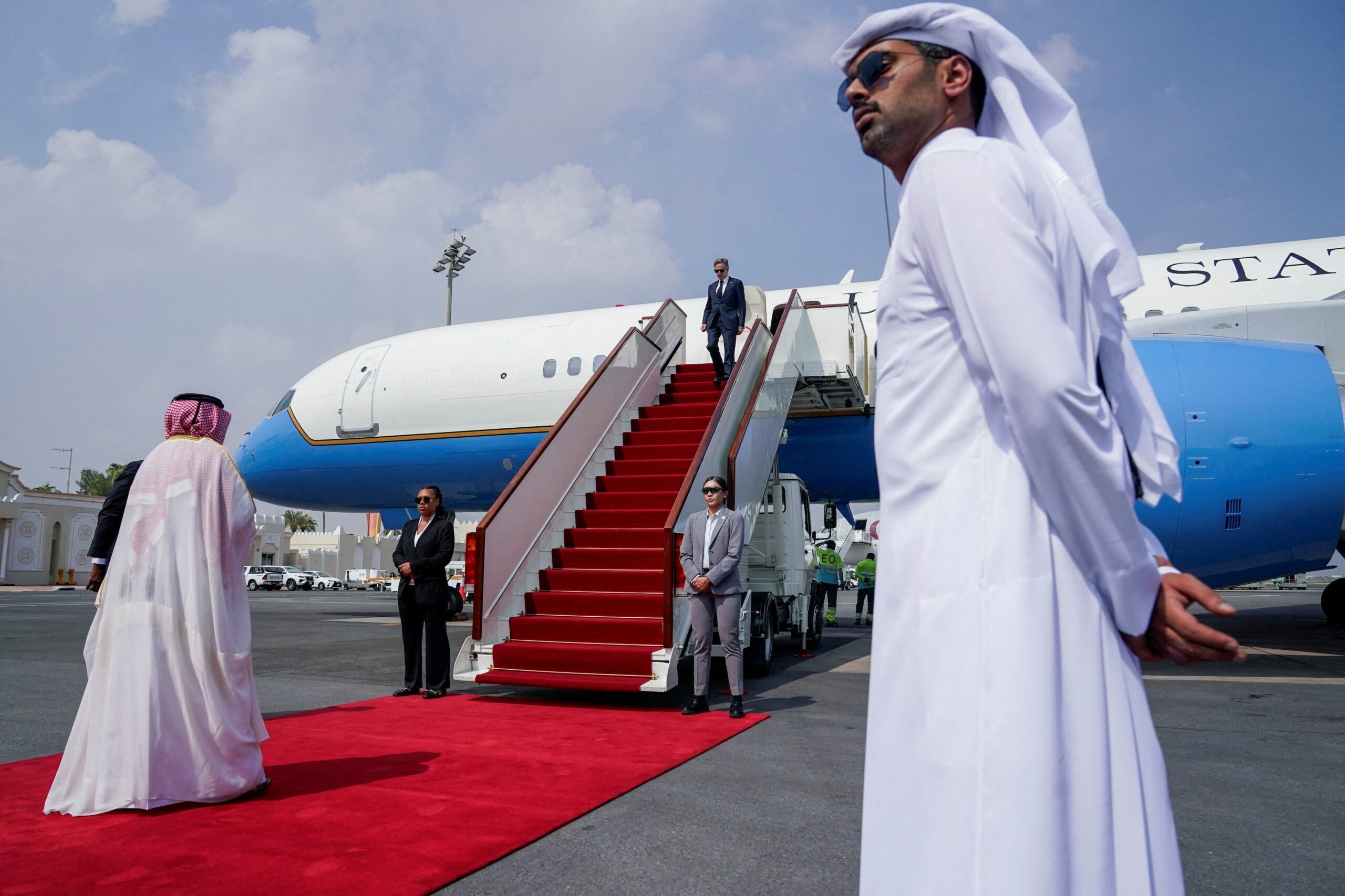 US Secretary of State Antony Blinken arrives in Doha, Qatar, as part of the US diplomatic mission in the Middle East