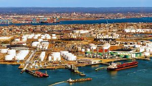 Oil storage tanks in Bayonne, New Jersey. US crude stocks rose five times higher last week than analysts' predictions