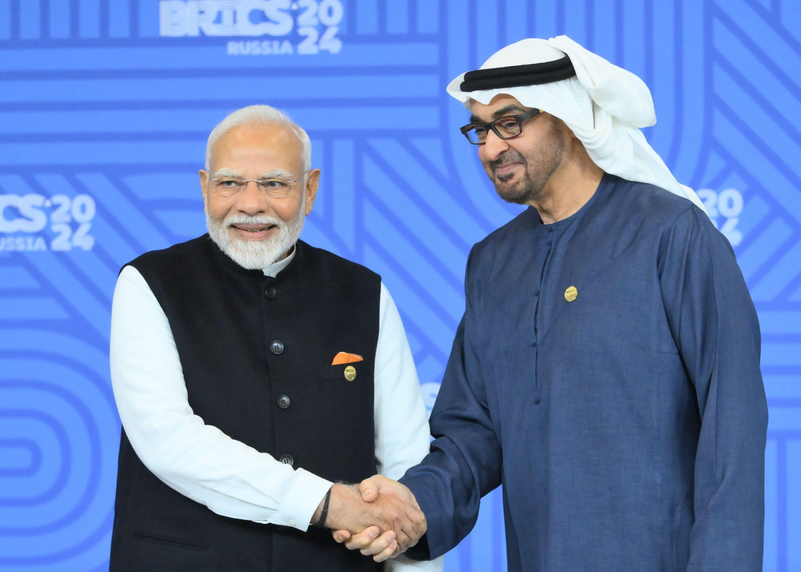 Indian prime minister Narendra Modi andUAE President Sheikh Mohamed bin Zayed at the recent Brics summit