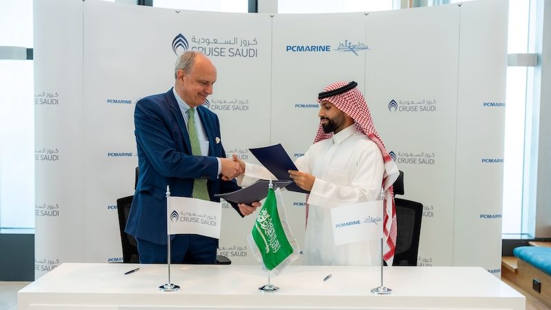Cruise Saudi CEO Lars Clasen and Adnan Alshareef, CEO and president, PC Marine Services sign the private island development contract