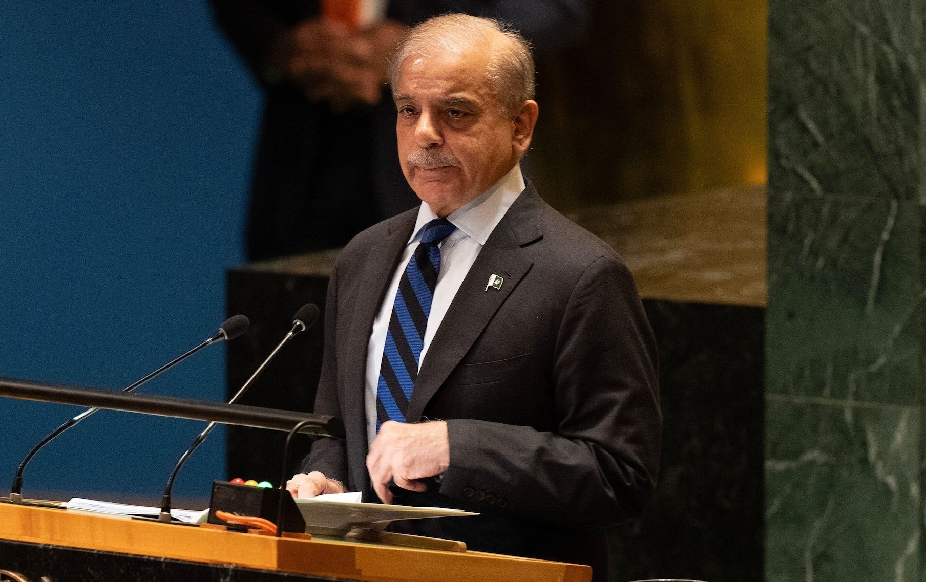 Muhammad Shehbaz Sharif, prime minister of Pakistan, at the UN Headquarters in September Muhammad Shehbaz Sharif, prime minister of Pakistan, thanked Saudi Arabia for its support
