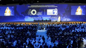 Adnoc CEO Sultan Al Jaber speaks at the Adipec conference in Abu Dhabi, during which he announced the launch of the EnergyAI project