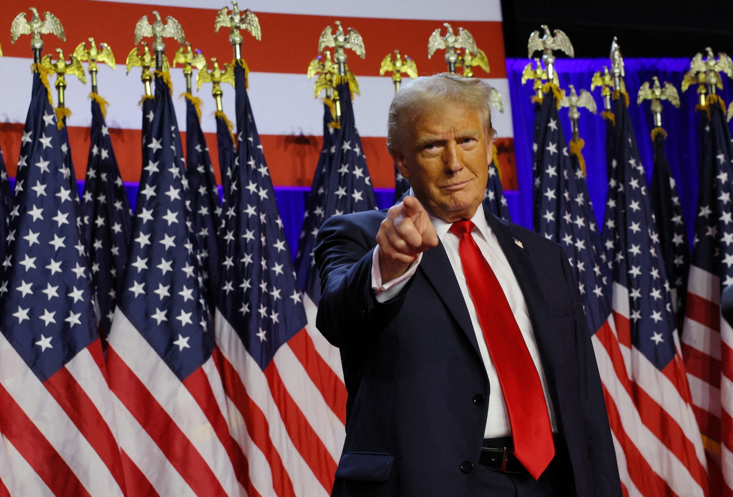 President Donald Trump addresses supporters at a rally at the Palm Beach County Convention Center in Florida