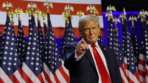 President Donald Trump addresses supporters at a rally at the Palm Beach County Convention Center in Florida