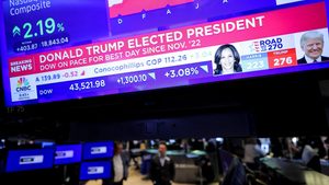 A screen at the New York Stock Exchange after Donald Trump won the US presidential election