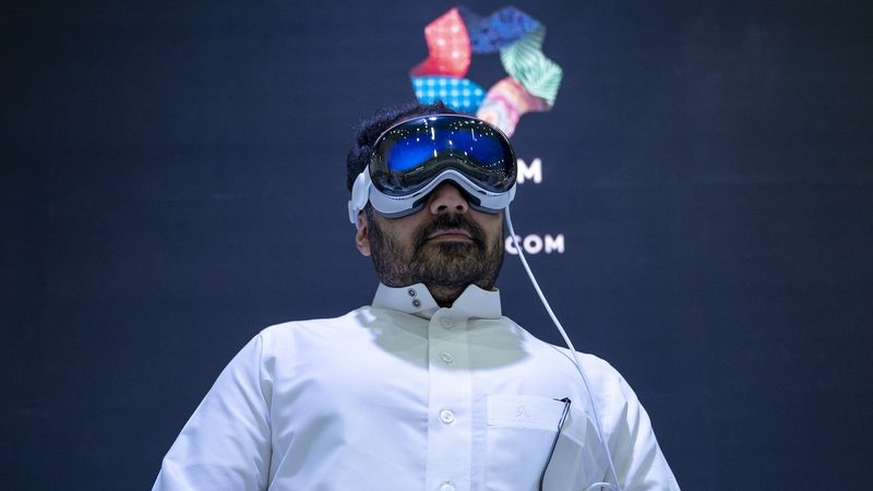 In the absence of any concrete structures as yet, Neom exhibitors provided virtual reality sets to give throngs of curious visitors a sense of what The Line will look like