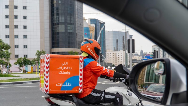 A Talabat delivery driver in Doha, Qatar
