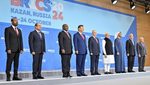 UAE president Sheikh Mohamed bin Zayed Al Nahyan with the other Brics leaders in Russia in October. A Brics currency was first suggested after the 2008 financial crisis