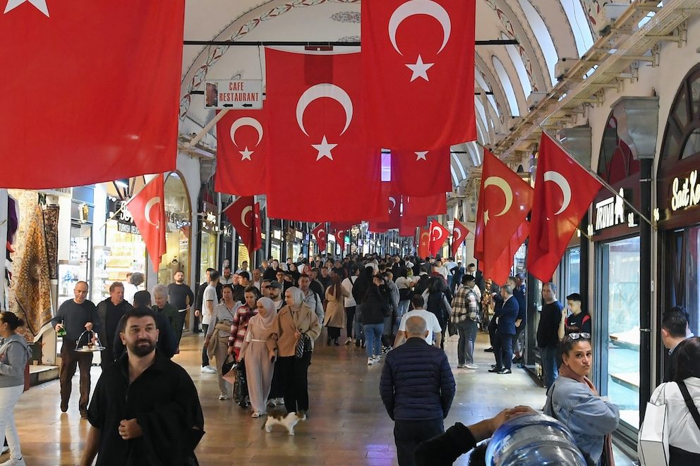 Shoppers stroll through the Grand Bazaar in Istanbul