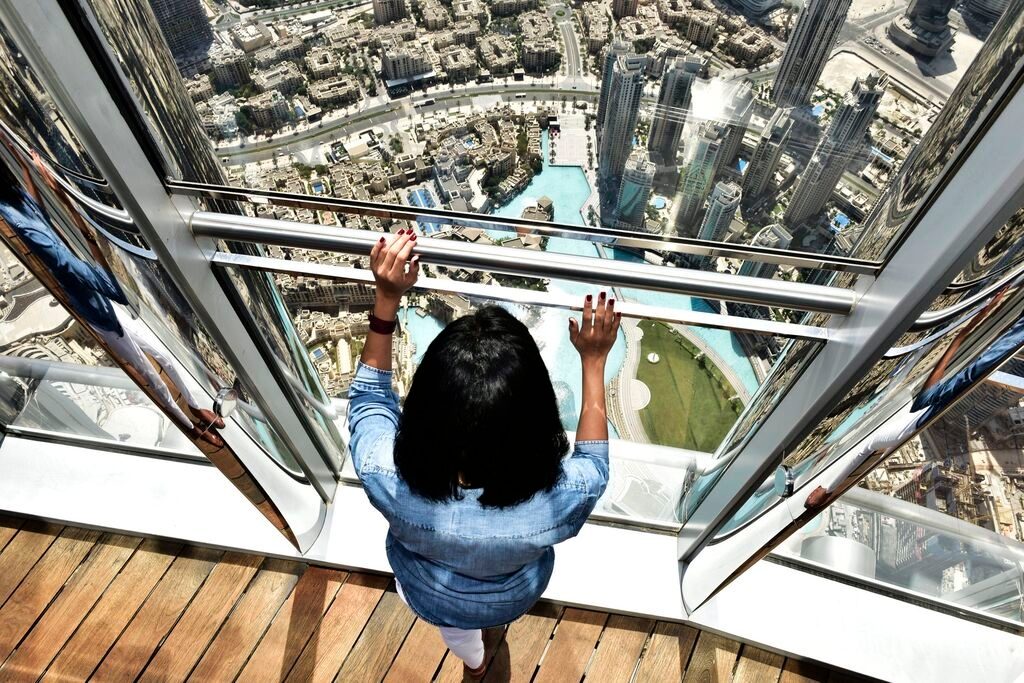 A tourist visiting Burj Khalifa in Dubai. UAE hotel revenues showed a 7 percent year-on-year increase