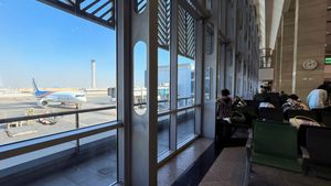 Passengers at Cairo International Airport. Its route to Jeddah is one of the busiest in the world