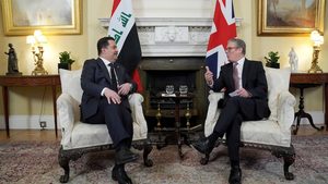 Britain’s prime minister Keir Starmer meets with Iraqi prime minister Mohammed Al-Sudani at 10 Downing Street in London