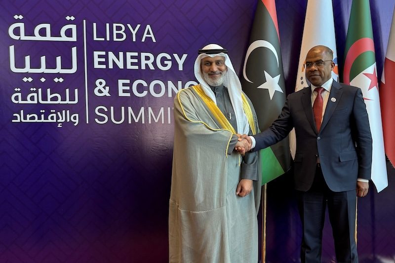Opec secretary general Haitham Al Ghais and Libya's acting oil and gas minister Khalifa Abdulsadek met at the Libya Energy & Economy Summit in Tripoli on January 18