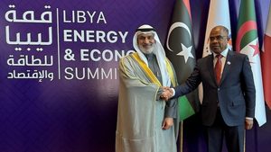 Opec secretary general Haitham Al Ghais and Libya's acting oil and gas minister Khalifa Abdulsadek met at the Libya Energy & Economy Summit in Tripoli on January 18