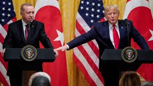 Turkish president Tayyip Erdoğan at the White House with Donald Trump in 2019. Any US tariffs directed at the EU or China could hurt Turkey