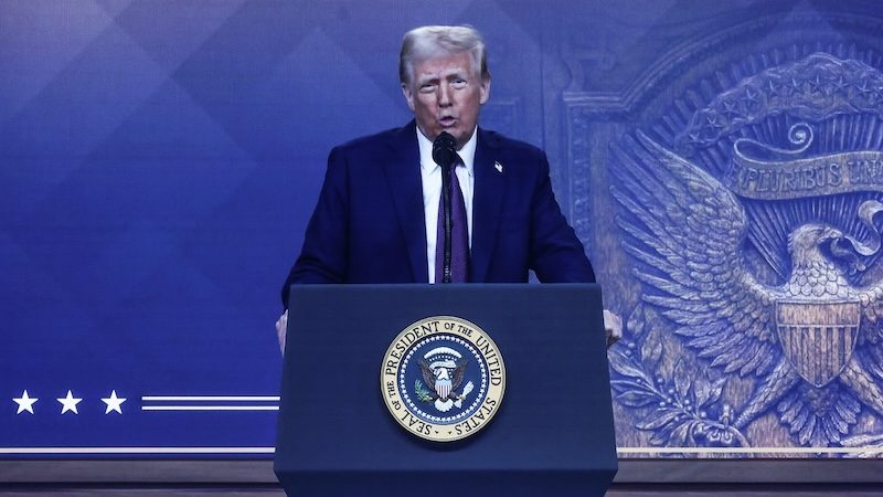 US President Donald Trump makes a special address remotely during the 55th annual World Economic Forum (WEF) meeting in Davos on January 23