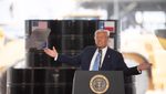 Donald Trump delivers a speech at an oil drilling rig in Texas. He said last week that the US is 'not going to do the wind thing'