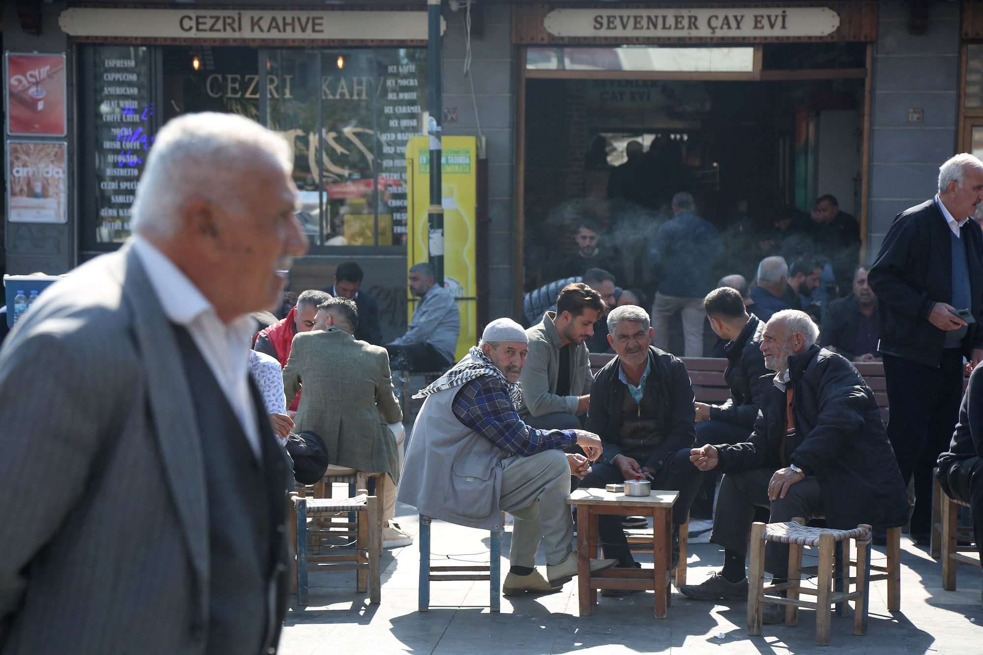 Men sit at an open air tea house in Diyarbakir, southeastern Turkey. Almost 20% of the population of Turkey are pensioners pension pensions