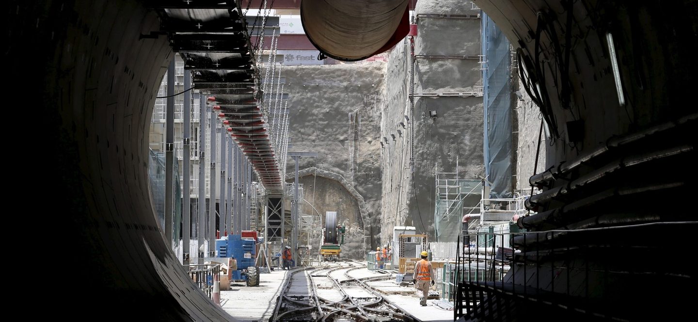 A construction worker at the site of the Riyadh Metro in August 2015. Six lines are now open