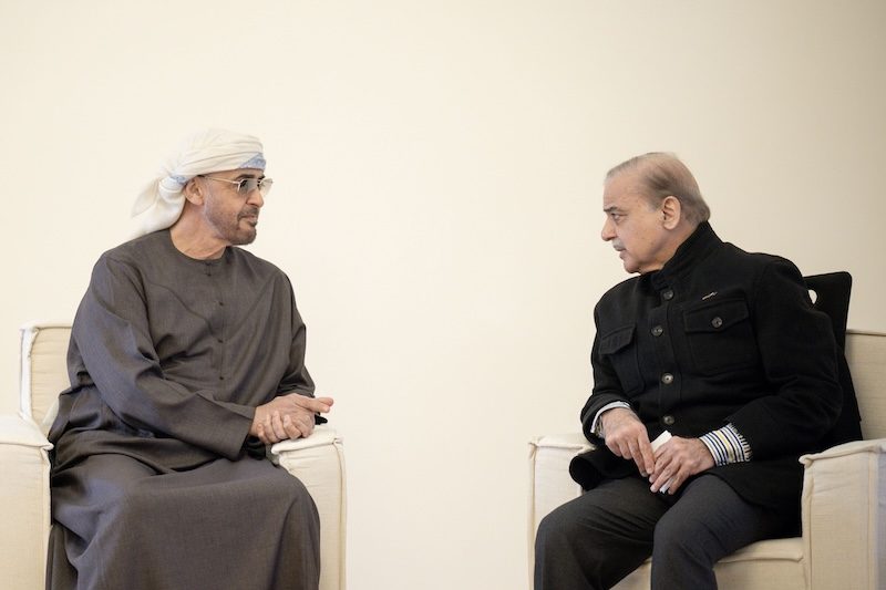 UAE president Sheikh Mohamed bin Zayed Al Nahyan meets Pakistan's prime minister Shehbaz Sharif in Rahim Yar Khan city in Pakistan