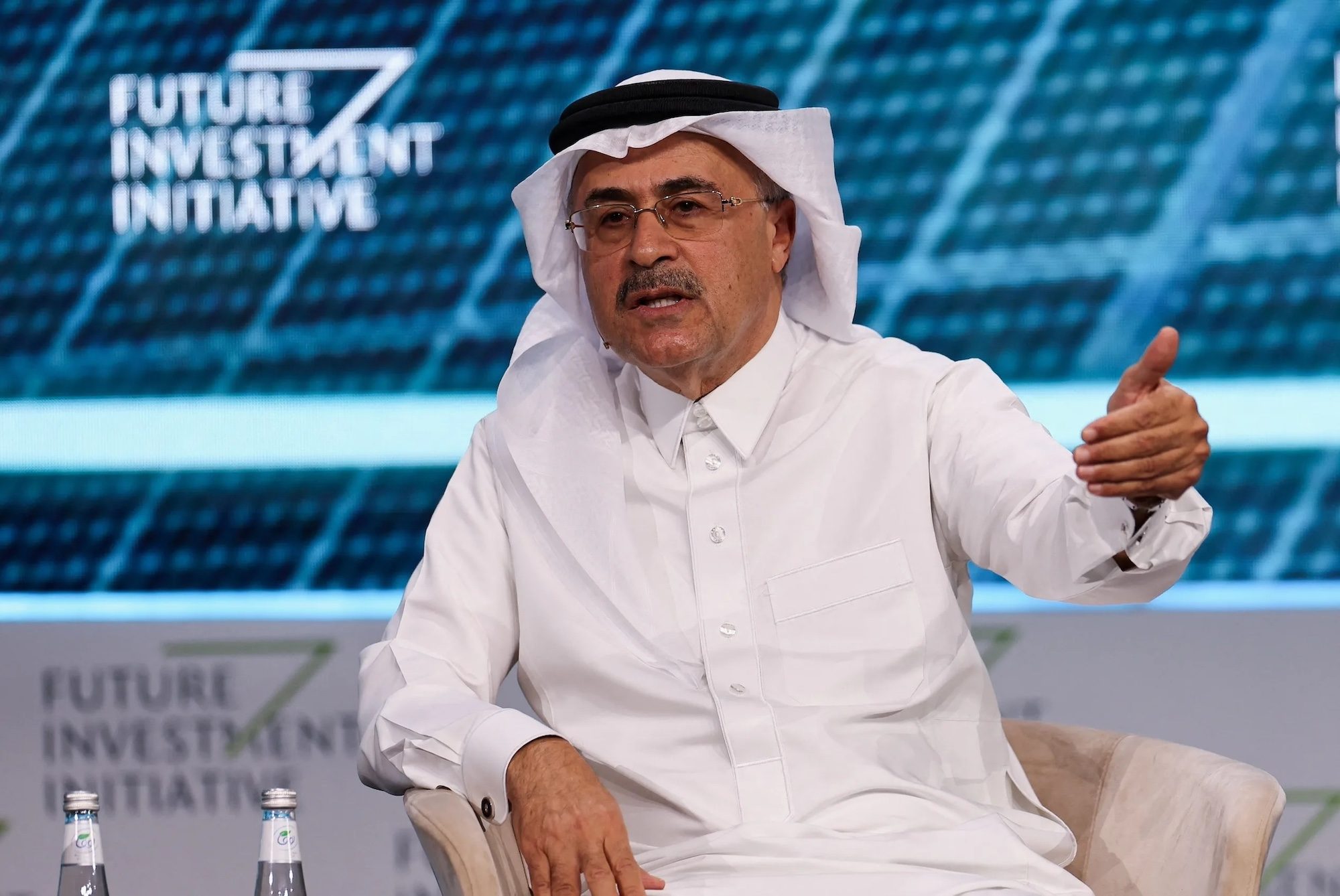 Amin Nasser, CEO of Aramco, at the Future Investment Initiative; he told Reuters oil demand this year will approach 106 million barrels per day