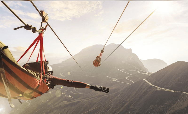 A view of the world's longest zipline in Ras Al Khaimah.The emirate has set a target to attract more than 3.5 million annual visitors by 2030