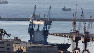 A general view of the commercial harbour of Syria's coastal city of Tartous