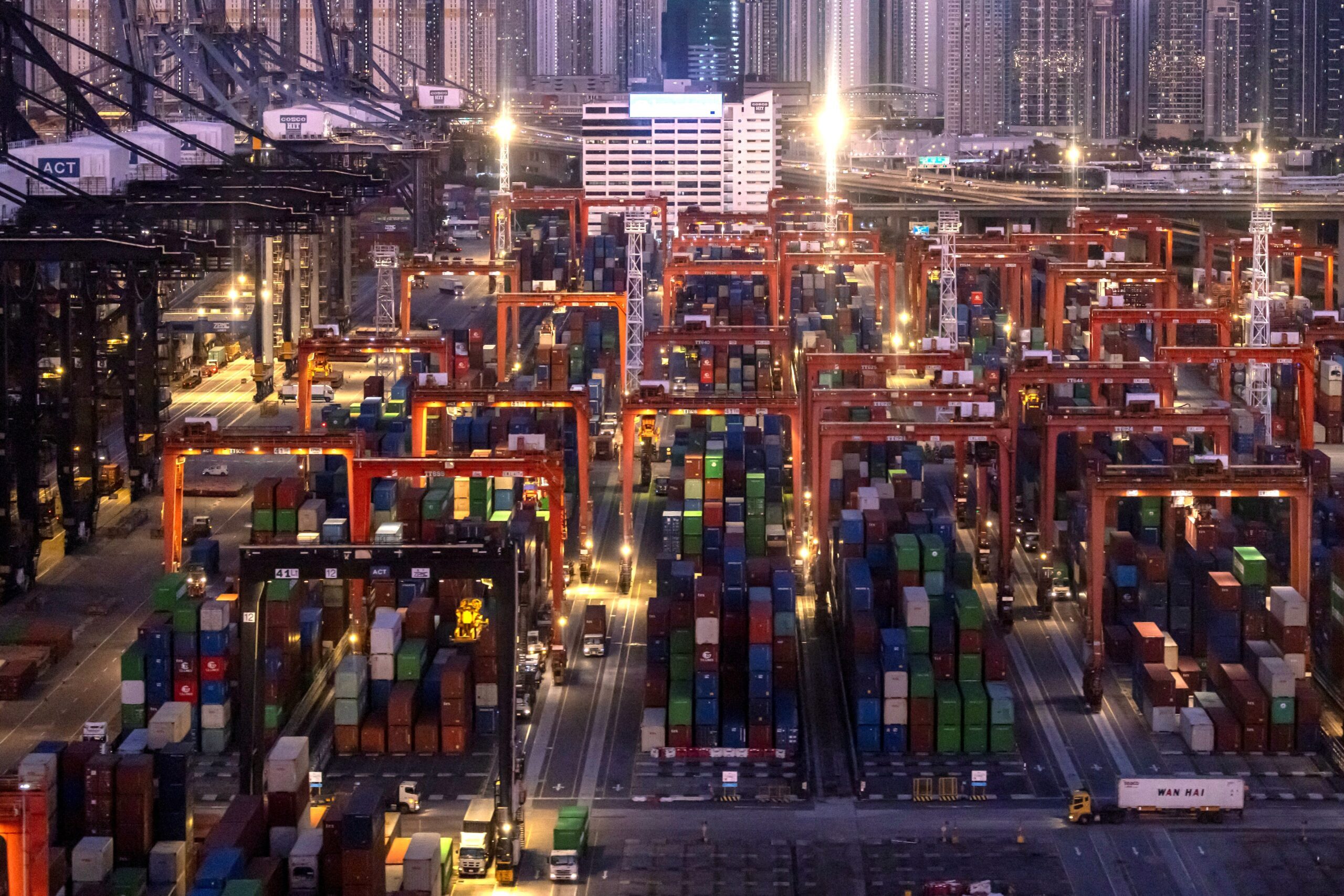 Container terminals in Hong Kong. China's retaliatory tariffs against the US are far less aggressive than anticipated